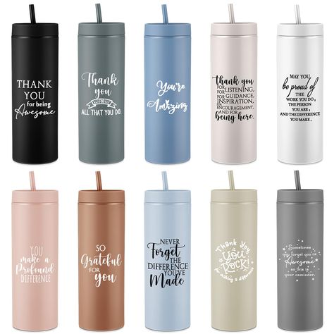 PRICES MAY VARY. Thank You Gifts: the package includes 10 pieces of thank you tumblers, sufficient quantity to meet your daily use and replacement needs, and you can also share them with employees, coworkers, volunteers, staff, students, teachers, coaches, soccer team, softball team and more Inspirational Themed Design: the skinny tumblers are printed with the inspirational quotes [Thank You for Being Awesome], [May You Be Proud of the Work You Do], and more, inspirational gifts can encourage th Inspirational Tumbler, Employee Appreciation Gifts, Softball Team, Medical Assistant, Plastic Tumblers, Employee Appreciation, Team Gifts, Appreciation Gifts, Soccer Team