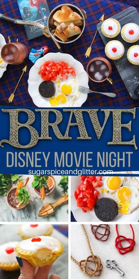 Everything you need to plan the ultimate BRAVE Movie Night, a fun family tradition. This post includes a free printable movie night planner, craft instructions, and recipes for an easy Disney movie night that adds magic to your week Brave Movie Night, Disney Movie Themed Dinner, Family Movie Night Snacks, Disney Movie Night Menu, Disney Themed Movie Night, Disney Movie Night Food, Brave Disney, Disney Movie Night Dinner, Disney Themed Food