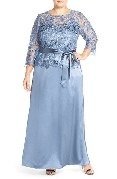 Marina Lace Bodice Mock Two-Piece Gown (Plus Size) Bride Groom Dresses, Dress Mother Of The Bride, Plus Size Wedding Guest Dresses, African Attire Dresses, Wedding Gown Brand, Two Piece Gown, Mother Of The Bride Dresses Long, Lace Dress Design, Gown Plus Size