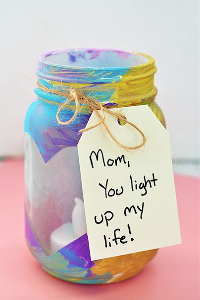 A DIY mason jar votive is a Mother's Day gift kids can help create and Mom will love.  #mothersday #wishlist #inspiration #love #gift #diy Diy Gifts For Mothers, Diy Mother's Day Crafts, Easy Mother's Day Crafts, Mother's Day Projects, Presente Diy, Mother's Day Activities, Diy Mason Jar, Diy Gifts For Mom, Mothers Day Crafts For Kids