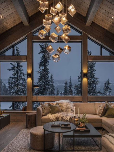 Discover the inviting interiors, spacious living areas, and stunning views that define the log home and ski chalet lifestyle. 🏡❄️  Mountain-inspired decor, find inspiration for your own rustic haven. #LogHomes #SkiChalets #RusticLiving #CabinLife #MountainHomes #CozyRetreats #LogCabinInteriors #HomeInspiration #WinterEscape #NatureLiving #TimelessDesign home decor christmas decor elf on the shelf ideas christmas recipies holiday cookies interior design nails inspo christmas diy diy ornaments Norwegian Countryside, Mountain Interior Design, Loft Cabin, Crystal Lights, Mountain Interiors, Pyrite Pendant, Chalet Interior, Mountain Cottage, Ski House