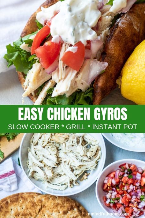 Chicken Gyros Crockpot, Easy Gyro Recipe, Easy Chicken Gyros, Greek Chicken Pita, Macro Tracking, Chicken Gyro Recipe, Macro Counting, Macro Recipes, Sandwiches Recipes