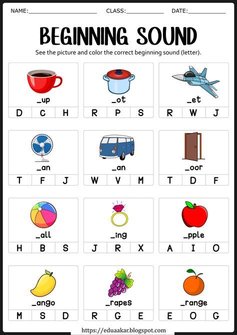 Beginning Sounds worksheets for kids Letter Sounds Worksheets, Letter Worksheets Kindergarten, Beginning Sounds Worksheets, Kindergarten Reading Worksheets, Worksheets For Kindergarten, Letter Worksheets, Phonics Kindergarten, The Learning Experience, Picture Letters