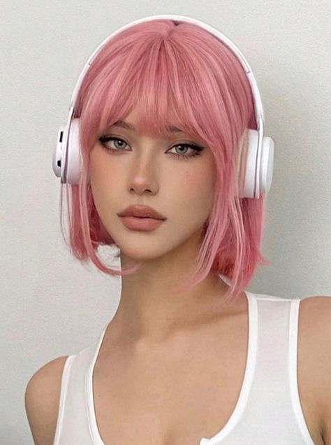 Chemo Wig, Bob Hair Color, Cotton Candy Hair, Bob Cut Wigs, Natural Hair Wigs, Halloween Wigs, Pink Wig, Short Straight Hair, Wig With Bangs