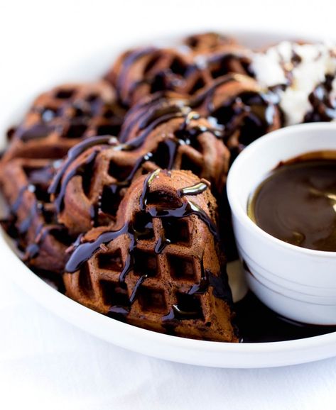 Decadent TRIPLE CHOCOLATE BELGIAN WAFFLES are perfect for breakfast, brunch or dessert! Made with cocoa, mini chocolate chips and drizzled with thick chocolate syrup, these beautiful waffles are meant to be shared and savored with the one you love. Mmmm... #chocolatewaffles #chocolatewafflerecipe #BelgianWaffles #BelgianWaffleRecipe #BestBelgianWaffles #chocolatechipwaffles #chocolatechipwafflerecipe | confettiandbliss.com Chocolate Waffles Aesthetic, Waffles Aesthetic, Chocolate Waffle Recipe, Brownie Vegan, Breakfast Chocolate, Chocolate Chip Waffles, Chocolate Breakfast, Chocolate Waffles, Stroopwafel