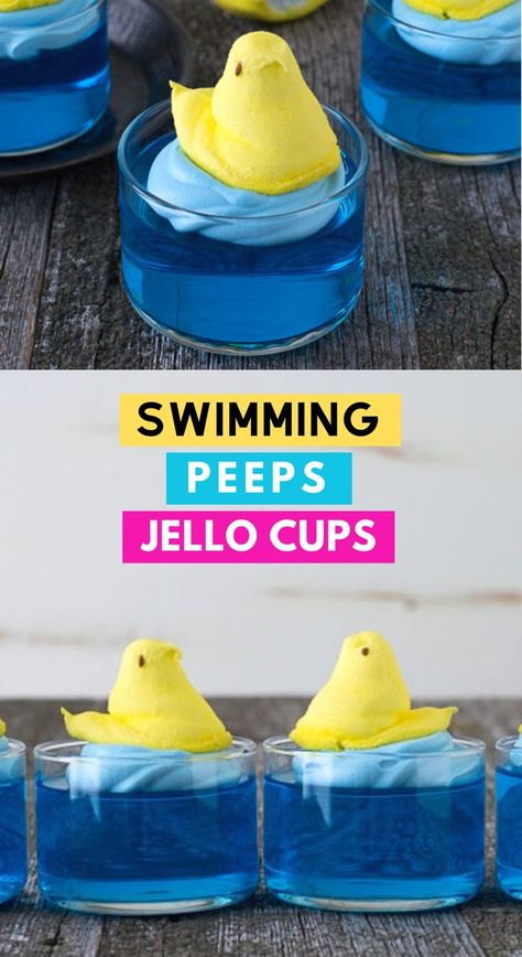 Jello With Cool Whip, Easter Desserts Ideas, Peeps Crafts, Strawberry Swirl Cheesecake, Jello Cups, Easter Party Food, Homemade Strawberry Sauce, Peeps Easter, Desserts Ideas