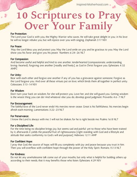 Free printable with scripture to pray over your family! Use this list of scripture to pray powerful prayers over your kids and husband. Prayers For Your Family, Scripture To Pray, Scriptures To Pray, Prayer For My Family, Prayer For My Children, Prayers Of Encouragement, Powerful Prayers, Powerful Scriptures, Prayer List