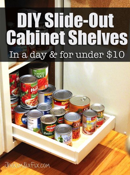 How to build your own pull out cabinet shelves or drawers to help give you access to the back of your cabinets. Slide Cabinet, Pantry Diy, Diy Slide, Custom Shelves, Diy Slides, Pull Out Cabinet, Cabinet Shelves, Shelves Kitchen, Ideas Hogar