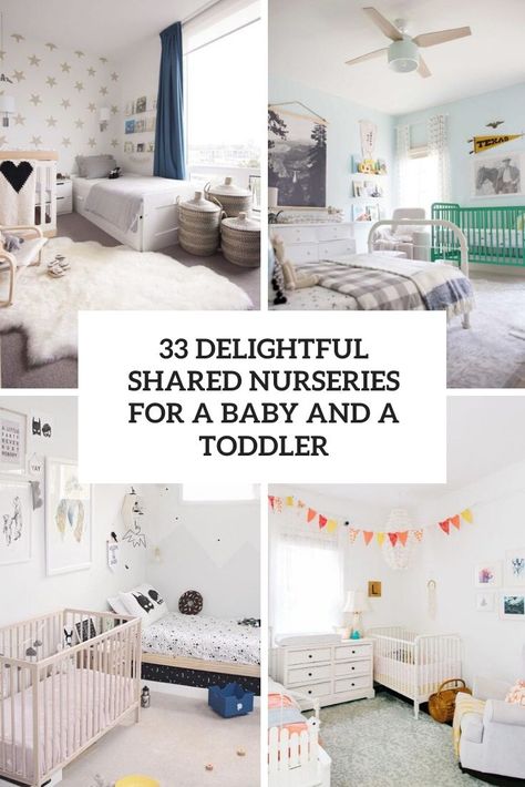 Nursery Ideas Shared With Sibling, Twin Bed With Crib Shared Bedrooms, Full Size Bed And Crib Shared Room, Nursery For 2 Under 2, Nursery And Kids Room Shared, Split Nursery And Toddler Room, Small Shared Kids Bedroom With Crib, Toddler Bed In Master Room, Double Nursery Ideas