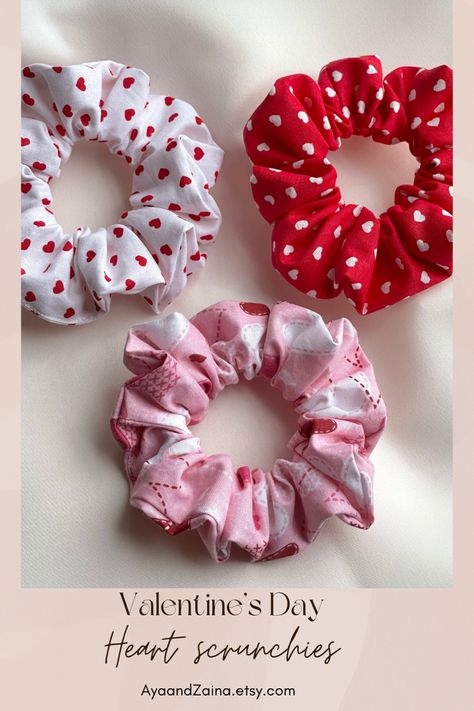 School Party Favors, Red Scrunchie, Cotton Scrunchies, Valentine Party Favors, Valentine Gift Baskets, Diy Hair Scrunchies, Valentine's Day Gift Baskets, Hair Tie Accessories, Gift For Valentine