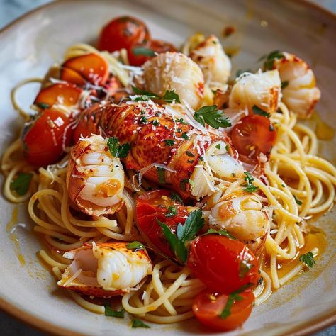 This luxurious Buttered Lobster Pasta with Cherry Tomatoes is a decadent treat, perfect for special occasions or whenever you want to indulge!... https://northeastnosh.com/buttered-lobster-pasta-with-cherry-tomatoes/ #northeastnosh #lobster #butteredlobster #lobsterpasta #pasta #datenight #romnticdinner #quickdinner #30minutesorlessmeal #food #foodie Lobster Pasta Recipe, Pasta With Cherry Tomatoes, Lobster Pasta, Summer Chicken Recipes, Chicken Burgers Recipe, Cherry Tomato Pasta, Lobster Recipes, Food Obsession, Yum Yum