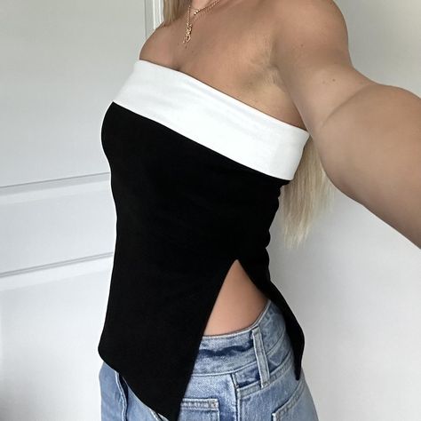 ⭐️ black and white fold over tube top!
⭐️ size S 

no... - Depop Flowy Tube Top, White Tube, Black Tube, Girly Stuff, Fold Over, No Brand, Tube Top, Girly Things, Vintage Y2k