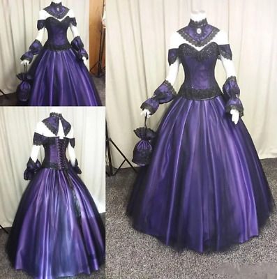 Black Purple Gothic Wedding Dresses Vintage Plus Size Steampunk Victorian Hallow  | eBay Plus Size Steampunk, Gothic Wedding Dresses, Wedding Dress Tea Length, Vampire Wedding, Victorian Halloween, Purple Gothic, Gothic Wedding Dress, Steampunk Victorian, Vintage Plus Size