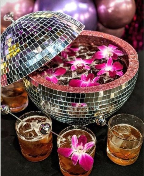 Disco Ball Punch Bowl, Retro Bar Cart, Jack Rose, 70s Party, Cart Decor, Wedding After Party, Retro Bar, Nye Party, Bar Cart Decor