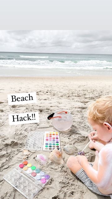 Motherhood | Mandy Roberson on Instagram: "Headed to the beach this summer with kids? Pack some water color paints in your beach bag! After your kids collect shells, just fill up a bucket with water and they can paint them right there on the beach! It doesn’t get much more fun than that! I learned this hack from @alex_a_jeffries ! #beachhacks #momhacks #momhack #travelwithkids #kidsactivities #toddleractivities #toddlercrafts" Beach Day Essentials Kids, Kid Beach Hacks, Beach With Kids Hacks, Kids Beach Must Haves, Kid Beach Activities, Mom Beach Hacks, Beach Hacks With Kids, Beach Tips With Kids, Beach Activity For Kids