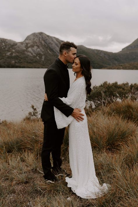 How to Elope in Tasmania Australia - melbadseyco.com Tasmania Elopement, Tasmania Wedding, Sleeves Wedding Dress, Prewedding Photoshoot, How To Elope, Tasmania Australia, Lake Wedding, Blue Lake, Kimono Sleeves