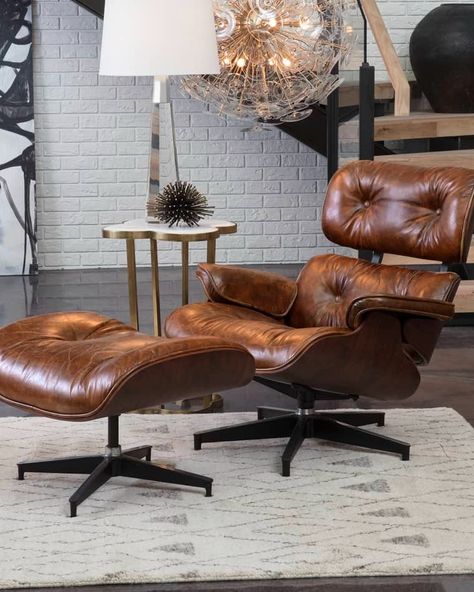 HCU4K Regina Andrew Barca Leather Lounge Chair & Ottoman Poltrona Design, Lounge Chairs Living Room, Chair Ottoman, Leather Lounge Chair, Ottoman Set, Leather Lounge, Furniture Hacks, Eames Lounge Chair, Design Case