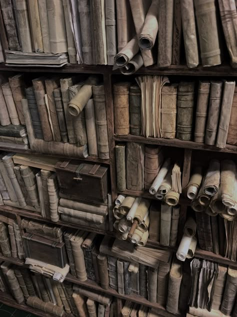 Messy Library Aesthetic, Old Scrolls Aesthetic, Library Books Aesthetic, Library Set Design, Antique Library Aesthetic, 1800s Library, Ancient Library Aesthetic, Abandoned Libraries, Scroll Library