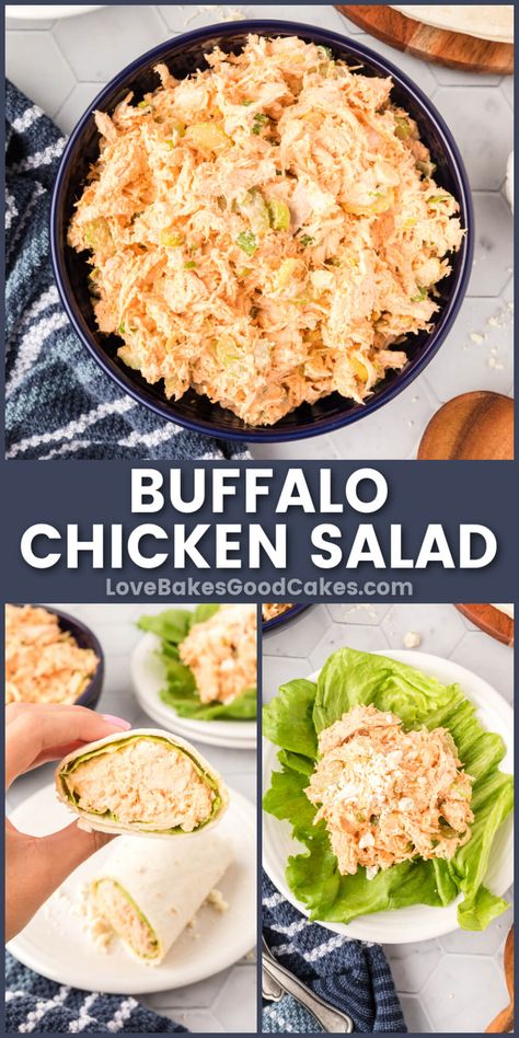 This quick and easy Buffalo Chicken Salad is a versatile recipe you can use in a wrap or sandwich or as a snack with crackers and veggies. Canned Chicken Salad Recipe, Chicken Delight, Can Chicken Recipes, Spicy Buffalo Chicken, I Lost 100 Pounds, Easy Buffalo Chicken, Chicken Salad Wrap, Chicken Salad Recipe Easy, Buffalo Chicken Sandwiches