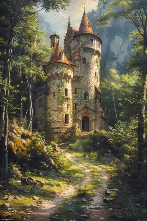 Fantasy House, Fantasy City, Fantasy Castle, Fantasy Setting, Fantasy Places, Beautiful Castles, A Castle, Fantasy Art Landscapes, Fantasy Aesthetic