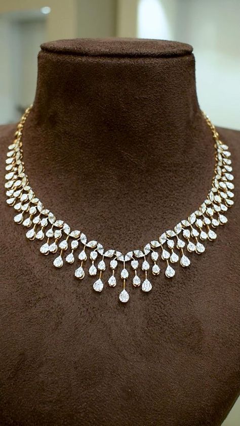 ✨ Dazzling Diamonds ✨ Adorned in exquisite elegance with this stunning fancy cut diamond necklace, sparkling diamond bracelet, and dazzling ring. The perfect ensemble to make a statement and shine bright like a diamond!💍✨ WhatsApp us on 93249 56506! 🤩 Diamond Sets Necklace, Diamond Necklace Set Bridal, Fancy Diamond Necklace, Victorian Jewelry Necklace, Modern Diamond Jewelry, Diamond Necklace Wedding, Jewelry Necklace Simple, Lighting The Way, Bridal Diamond Necklace