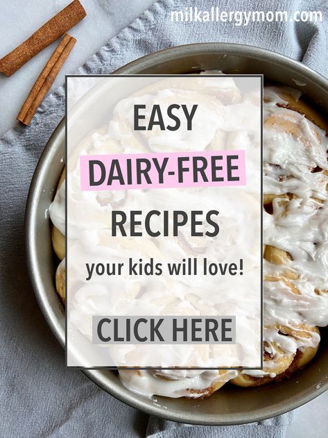 pan of vegan cinnamon rolls Milk Allergy Mom, Dairy Free Recipes Easy, Dairy Free Breastfeeding, Gluten Free Flour Mix, Dutch Oven Bread, Got Milk, Mom Recipes, Kid Approved Meals, Milk Allergy