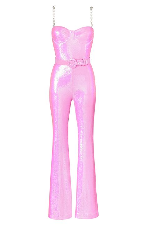 Kardashian Sisters, Sparkly Jumpsuit, Nadine Merabi, Light Pastel Pink, Pink Bachelorette, Hot Halloween Outfits, Heart Clothes, Sequin Jumpsuit, Everyday Fashion Outfits