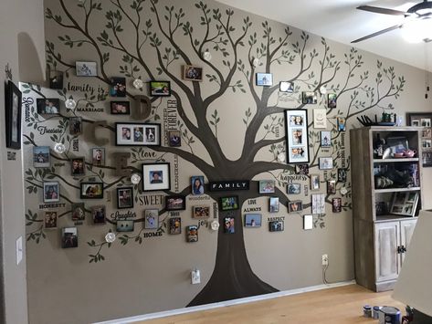 Family Tree Wall Mural Painting, Family Tree Home Decor, Painted Family Tree On Wall, Wall Photo Tree, Family Tree Murals On Wall, Diy Family Tree Wall Decor, Family Tree On Wall, Family Tree Wall Ideas, Family Tree Wallpaper