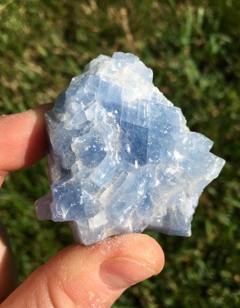 Raw Blue Calcite Crystal (medium) Blue Calcite Crystal, Crystal Aesthetic, Blue Calcite, Crystals Stones, Pretty Rocks, Clear Communication, Calcite Crystal, Mineral Stone, Minerals And Gemstones