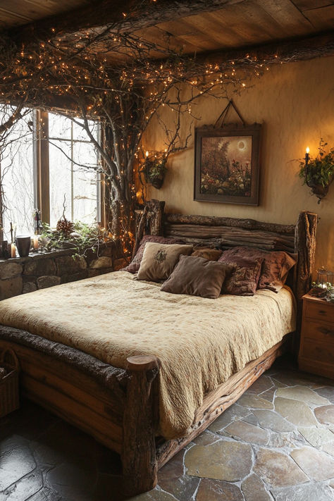 Transform your bedroom into a mystical haven with these 30+ witchy ideas. Blend magic and modern style with enchanting decor, from moon-themed accents to crystal displays. Create your own magical retreat! 🌟🔮 #WitchyBedroom #MagicalDecor #ModernWitch #HomeStyle Fantasy Book Themed Bedroom, Fantasy Style Home Decor, Romantic Witchy Bedroom, Shire Inspired Bedroom, Viking Style Bedroom, Cottage Witch Bedroom, Celtic Room Decor, Game Of Thrones Bedroom Aesthetic, Lotr Themed Room