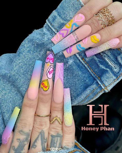 Crazy Long Nails, Milkshake Nails, Nail Tips Coffin, Coffin Manicure, Nails Kits, Baddie Stuff, Cartoon Nails, Ballet Nails, Nails Valentines