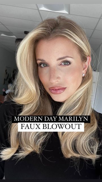 CHRISSY DANIELLE LOTENERO on Instagram: "MODERN DAY MARILYN FAUX BLOWOUT with @minttools 👇🏼 👉🏼 take big sections to mimic a round brush, hold the iron horizontally and feed the hair all way through 👉🏼 have large velcro rollers for the top layers, when the hair is hot off the iron, wrap it into the roller to set 👉🏼 for the top, curl backward and on base for max volume 👉🏼 let them set and cool completely before breaking up the style, add an ear tuck for an extra glam look! volumizing pow Big Volume Long Hair, Big Blow Dry Curls Hair Volume, How To Curl Layered Hair Tutorials, Blowout Volume Hair, Best Hot Rollers For Long Hair, Faux Blowout Curling Iron, Bouncy Curls Hairstyles, Blow Wave Hair Medium, Large Bouncy Curls