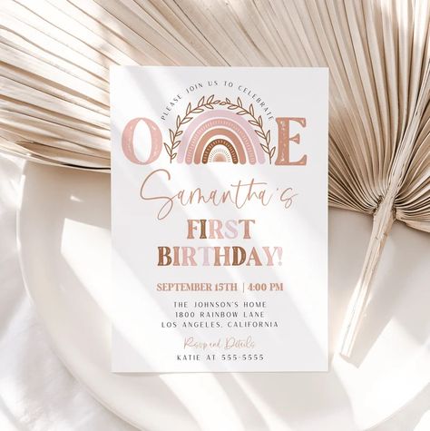 Boho Invitations, Baby Birthday, First Birthdays, 1st Birthday, Birthday Parties, Party Ideas, Birthday Party, Rainbow, Birthday