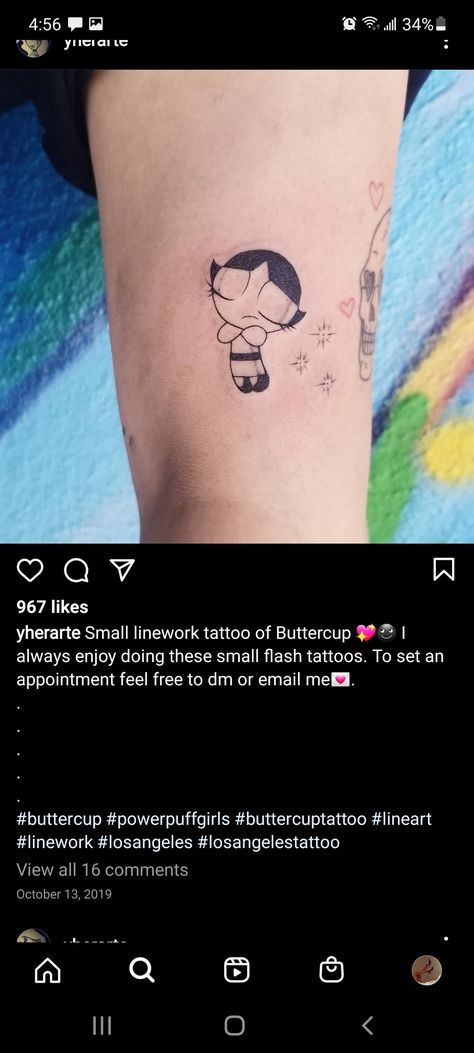 Small Patchwork Tattoos Women, Powerpuff Buttercup Tattoo, Chemical X Tattoo Powerpuff, Powerpuff Bubbles Tattoo, Buttercup Powerpuff Tattoo, Power Puff Tattoo Ideas, Buttercup Tattoo Powerpuff, Powerpuff Girls Matching Tattoos, Buttercup Powerpuff Tattoo Ideas