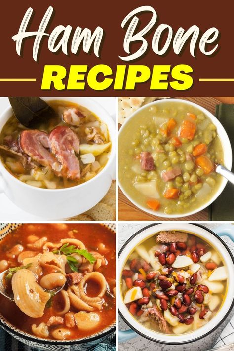 These leftover ham bone recipes make it easy to use up your whole ham! From soups to collard greens to red beans and rice, put that ham bone to good use with these dishes. Soup Made With Ham Bone Easy Recipes, Soup Recipes Using Ham Bone, Leftover Bone In Ham Recipes, Bone In Ham Leftover Recipes, What To Make With Ham Bone, Soups Using Ham, Leftover Hambone Recipes, Ham Bone Broth Recipes, Ham Stock Uses