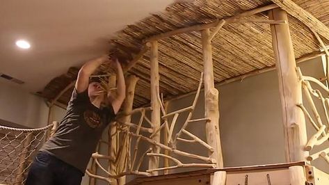 Dad spends eight months creating a two-floor treehouse in the basement | Metro News Build A Tree House, Indoor Tree House, Cool Forts, Basement Poles, Indoor Tree, Work Pictures, Play Gym, Space Pictures, Presents For Men