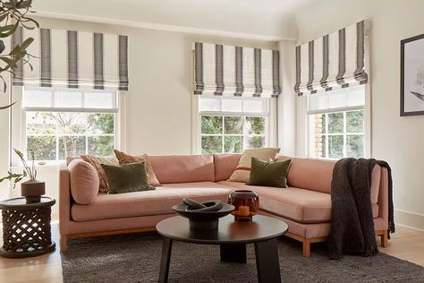 Choosing Inside vs Outside Mount Blinds | The Shade Store Double Roman Shades, Inside Vs Outside Mount Roman Shades, Inside Mount Window Treatments, Outside Mount Roman Shades, Outside Mount Blinds, Inside Mount Blinds, Blinds For Large Windows, Layered Window Treatments, Light Filtering Window Treatments