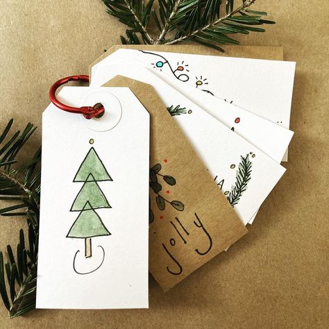 6 count hand painted gift tags Christmas Watercolor Tags, Christmas Tags Watercolor, Painted Christmas Tags, Group Christmas Gifts, Painted Gift Tags, Diy Christmas Gift Tags, Gift Tag Ideas, Christmas Watercolors, Watercolor Gift Tags