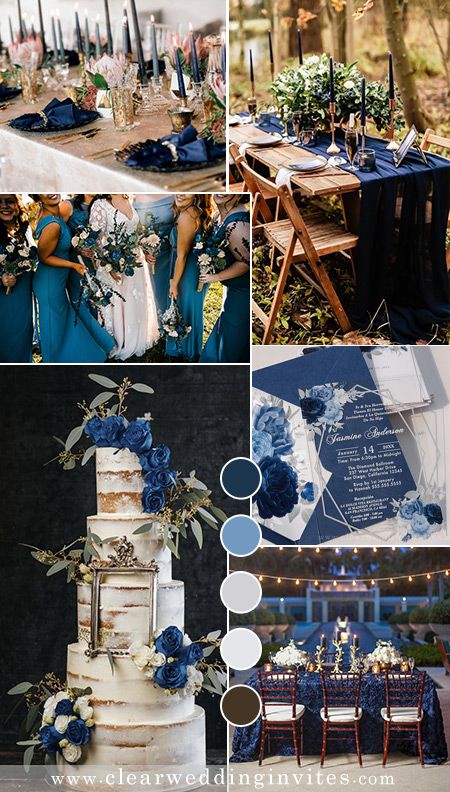 10 Beautiful Blue Wedding Color Palette with Custom Invitations – Clear Wedding Invites Blue And Black Theme Wedding, Silver Blue Wedding Theme, Deep Sea Blue Wedding Theme, Wedding Color Schemes Dark Blue, Royal Blue Color Palette Wedding, Dark Blue And White Wedding Theme, Royal Blue Wedding Palette, Royal Blue Wedding Color Palette, Ink Blue Wedding Color Schemes