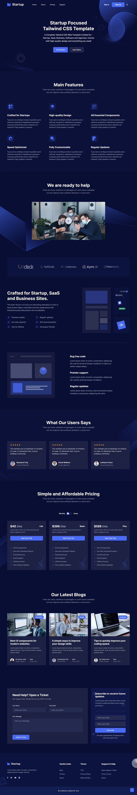 ‘Startup’ is a multipurpose Landing Page template by UIdeck crafted for Tailwind CSS. The long-scrolling layout includes all the sections you’ll need to promote your SaaS, digital product or agency. Website Section Layout, Video Section Web Design, Tailwind Css, Startup Website, Ui Design Mobile, Best Landing Page Design, Ui Website, Navigation Design, Webdesign Inspiration