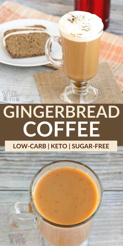 Gingerbread spice coffee is a perfect beverage to enjoy during the holiday festivities. The recipe adds a ginger cinnamon spice blend to regular coffee along with sweetened cream. Easy and delicious! Keto Gingerbread, Keto Beverages, Sugar Free Smoothies, Low Carb Gingerbread, Low Carb Starbucks, Gingerbread Coffee, Thm Sweets, Gingerbread Spice, Gingerbread Syrup