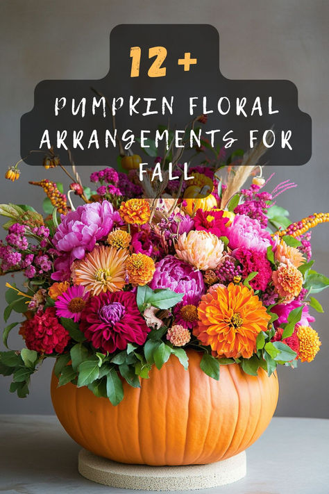 Combine the rustic charm of pumpkins with the delicate beauty of flowers! Ready to create eye-catching centerpieces? Click for unique pumpkin floral arrangement ideas. 🎃🌸 #PumpkinFloral #FallDecor #CenterpieceIdeas #AutumnArrangements #DIYDecor Pumpkins And Flowers Centerpieces, Floral Pumpkin Arrangements, Pumpkin Floral Centerpieces Diy, Real Pumpkin Flower Arrangements Diy, Turkey Flower Arrangement, Floral Arrangement In Pumpkin, Flower Arrangement In Pumpkin, White Pumpkin Floral Arrangements, Pumpkin With Flowers Centerpiece