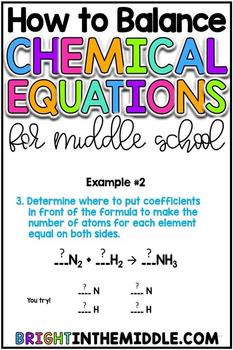 Are you teaching how to balance chemical equations in your middle school science classroom? In this blog post, you'll learn fun ways to introduce this topic & a lesson that will teach this concept while reducing cognitive load! #6thgrade #7thgrade #8thgrade Balancing Chemical Equations Notes, Balancing Equations Chemistry, Balance Chemical Equations, Apologia Physical Science, Balancing Chemical Equations, Equations Notes, Middle School Chemistry, Chemical Equations, Science Lessons Middle School