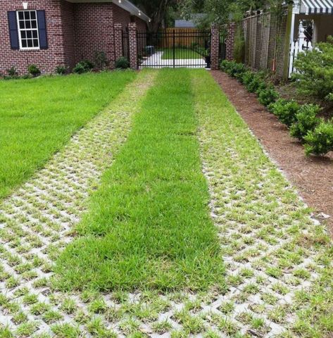 Rustic Driveway, Green Parking, Grass Paving, Driveway Concrete, Grass Driveway, Grass Pavers, Brick Driveway, Diy Backyard Fence, Concrete Path