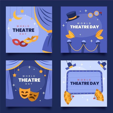 Flat world theatre day instagram posts c... | Free Vector #Freepik #freevector #instagram-event #post-collection #instagram-collection #instagram-pack Theatre Graphic Design, Theatre Marketing, World Theatre Day, Theatre Logo, Theatre Festival, Instagram Event, Flat World, Theater Design, Kids Theater