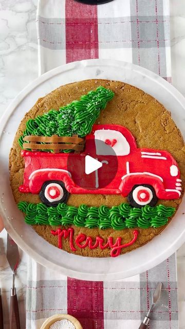 Emily Hutchinson on Instagram: "CHRISTMAS IN JULY ❤️🎄❄️   Old red is so festive. I had to join in on the Christmas in July fun 🥰" Emily Hutchinson, Christmas Cookie Cake, Quick Easy Desserts, Santa Decorations, Winter Frost, Creative Cookies, Fun Cookies, Cookie Cake, Red Truck