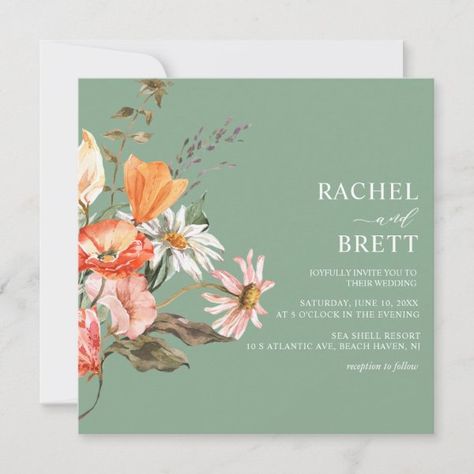 Watercolor Green Coral Pink Floral Wedding Invitation Bridgerton Wedding, Square Wedding Invitations, Summer Invitation, Pink Floral Wedding, Wedding Watercolor, Budget Wedding Invitations, Watercolor Green, Fall Wedding Invitations, Dream Wedding Ideas Dresses