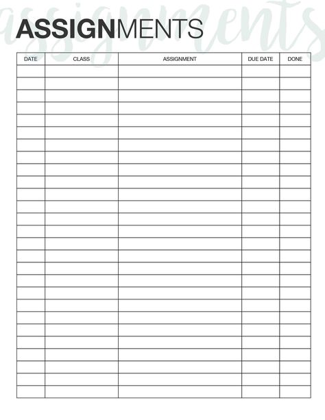 Assignment Tracker. Here's a simple FREE printable that you can use to track all your assignments! Start organizing! School Organization Highschool, School Organization For Teens, Homework Template, College Printables, Printable Organization, Back To School Highschool, Planners For College Students, Assignment Tracker, Homework Tracker