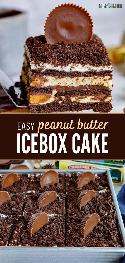 Easy Peanut Butter Cheesecake, Easy Icebox Cake, Easy Ice Cream Cake, Icebox Cake Recipes, Hot Fudge Sauce, Reeses Cups, Chocolate Graham Crackers, Peanut Butter Cheesecake, Peanut Butter Desserts