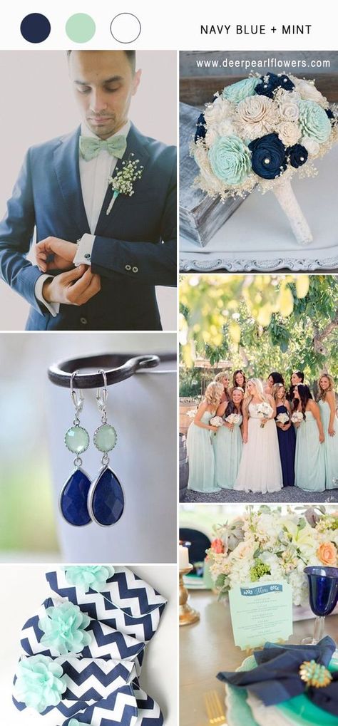 Navy Mint Wedding, Seafoam Wedding, Navy Blue Wedding Theme, Mint Green Wedding, Wedding Mint, Wedding Color Combinations, Wedding Color Scheme, Wedding Mint Green, Wedding Color Combos